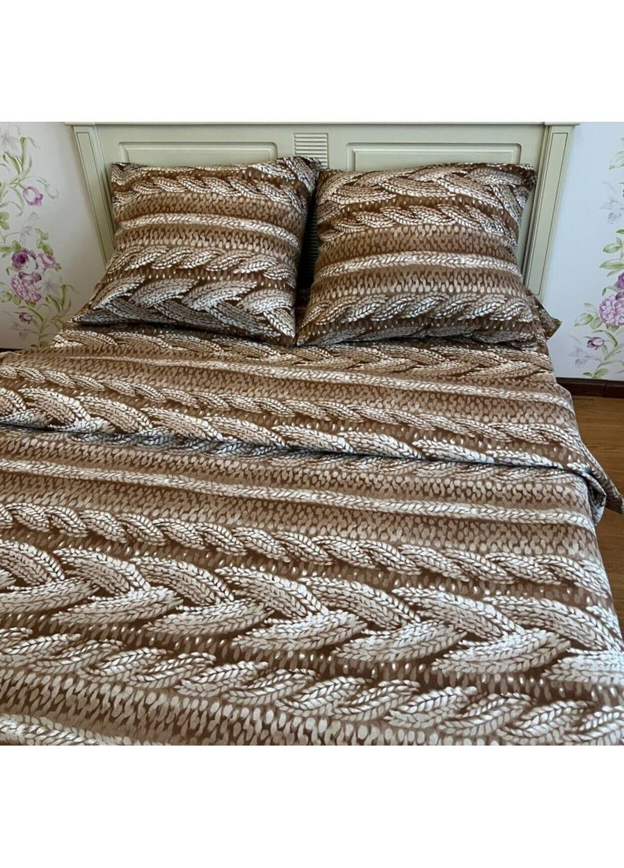 Постільна білизна двоспальна євро коричнева В'язка Фланель Байка A03B Ananasko (362671289)