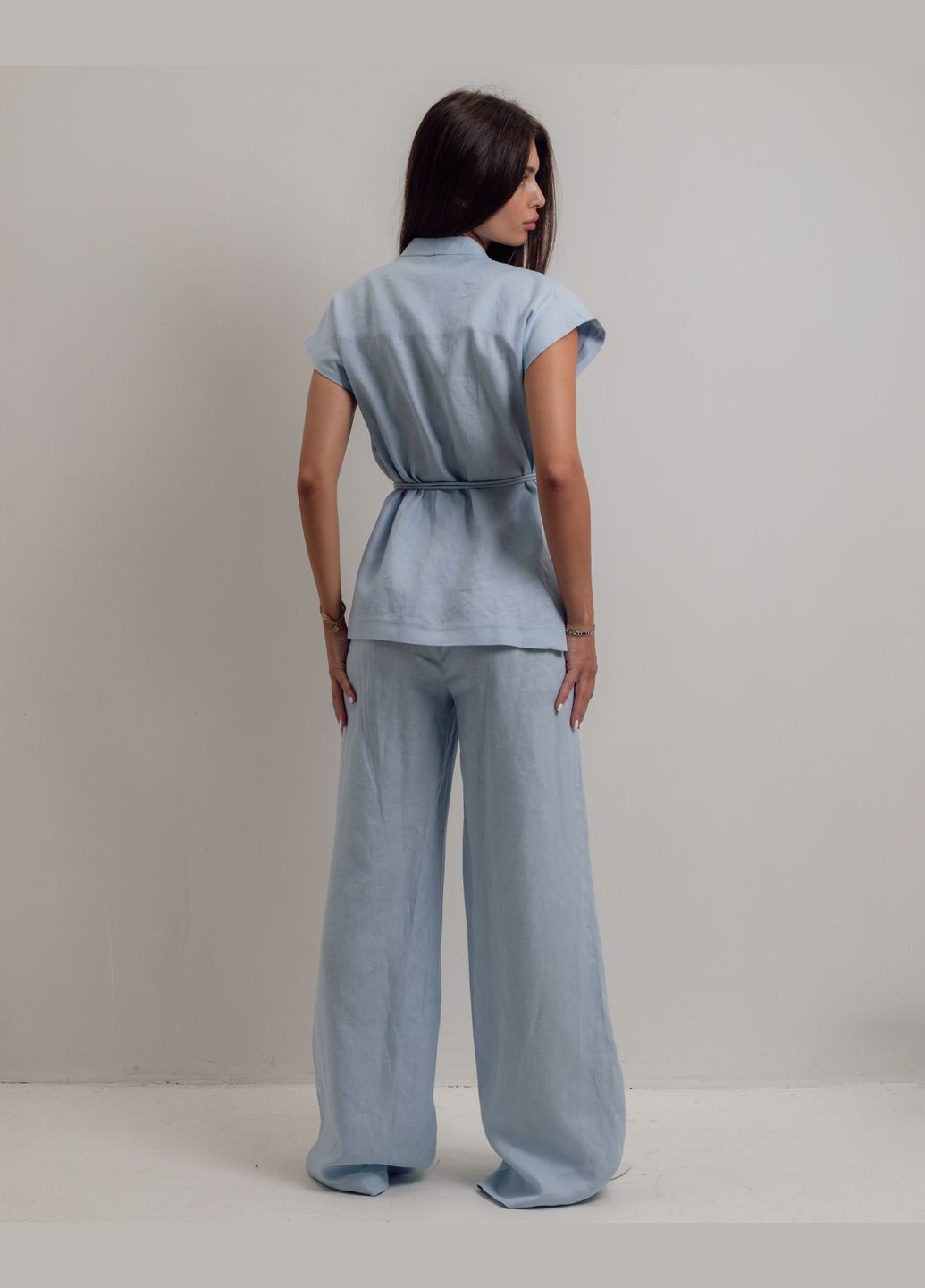Костюм жіночий літній блакитний льон (жилет, штани) Esta Line (341676030)
