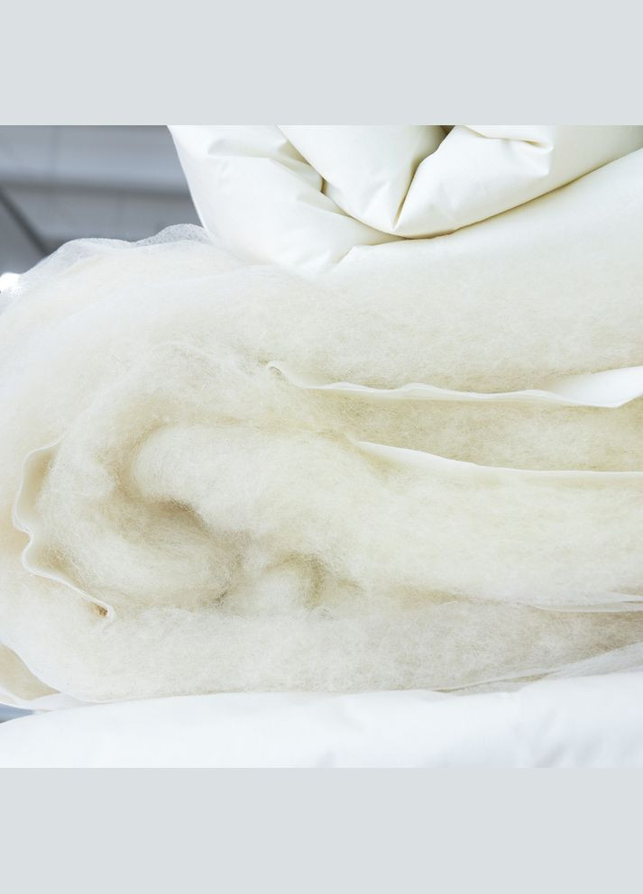 Ковдра Wool Premium вовняна 155х210 см двошарова зимова вовна супер тепла бавовна натуральна IDEIA (275869669)