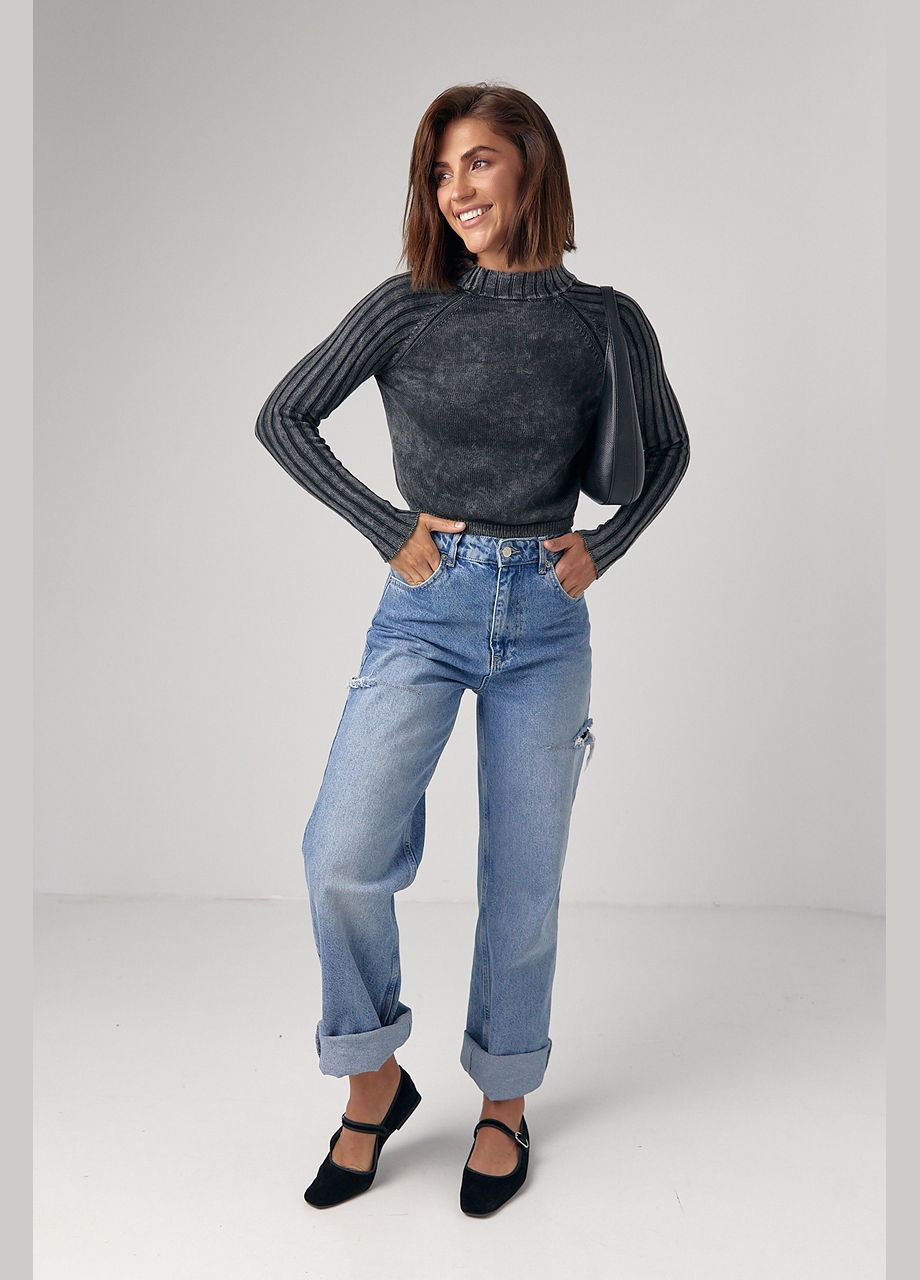 Чорний демісезонний короткий жіночий светр у техніці тай-дай - сірий колір, one size (sku_241116) No Brand