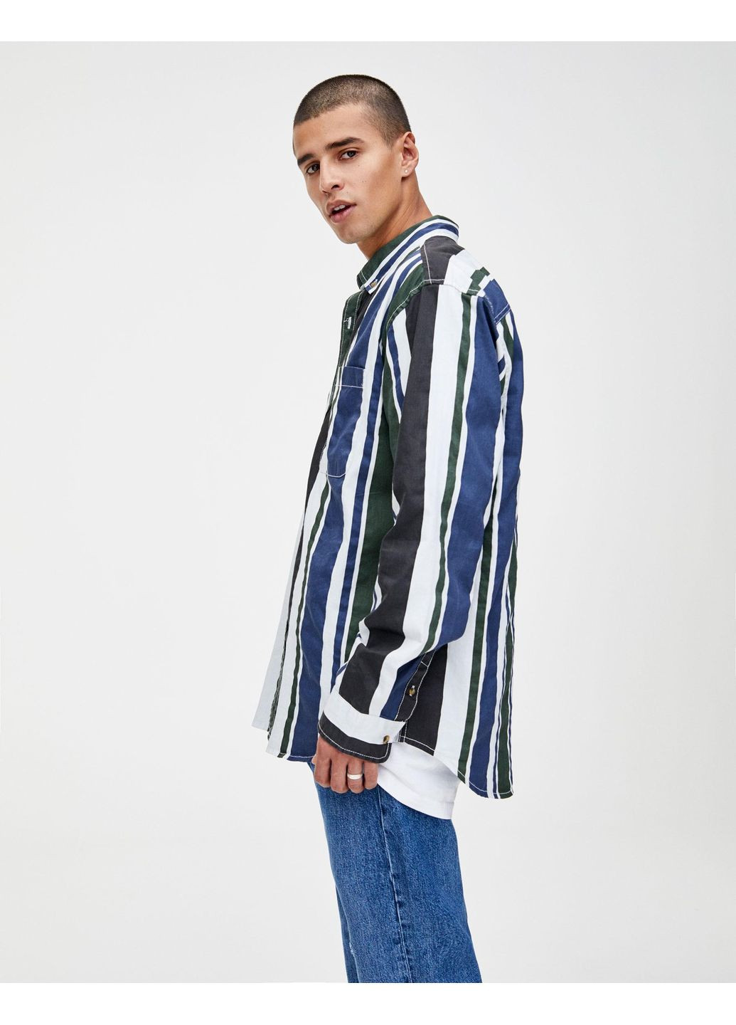 Сорочка демісезон,білий-синій-зелений-чорний, Pull & Bear (353310277)