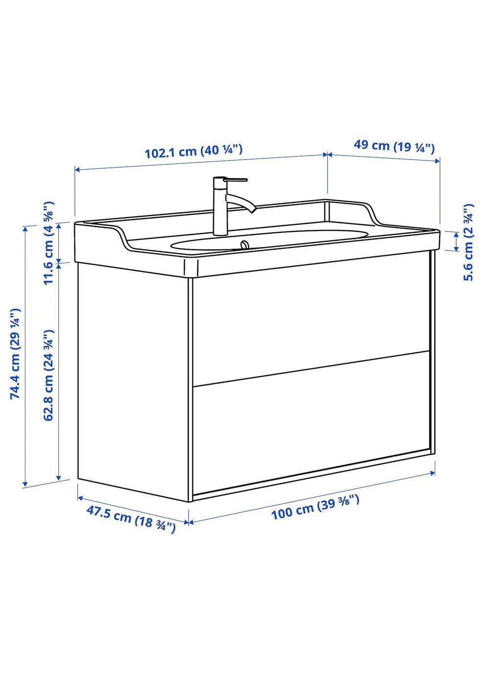 Шафа для мийки з висувними ящиками/мийкою/змішувачем ІКЕА TANNFORSEN / RUTSJON 102х49х74 см (s09521331) IKEA (278407259)