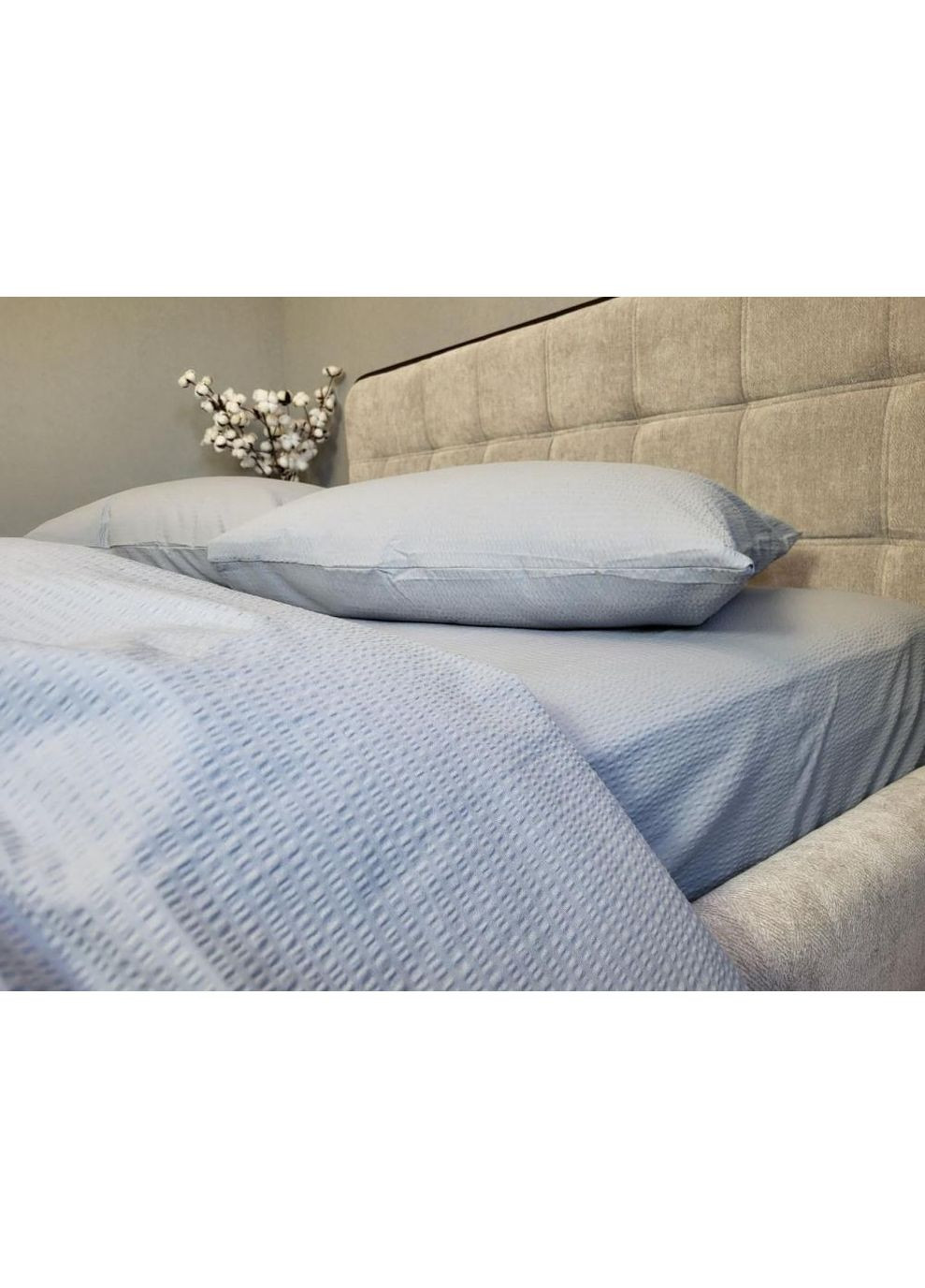 Постільна білизна з резинкою Сірий GS147, ранфорс гофра (жатка) Двухспальний розмір, наволочки 70/70 No Brand (363190378)