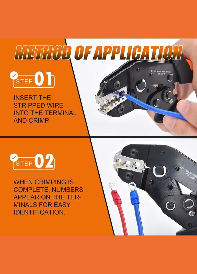 Регулируемые обжимные плоскогубцы SN-02C 0,25-2.5 мм AWG 23-13 No Brand (302242028)