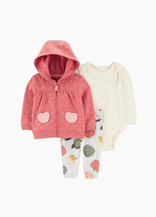 Коралловый детский комплект (толстовка+боди+штаны) для девочки carters 760752 разноцветный No Brand