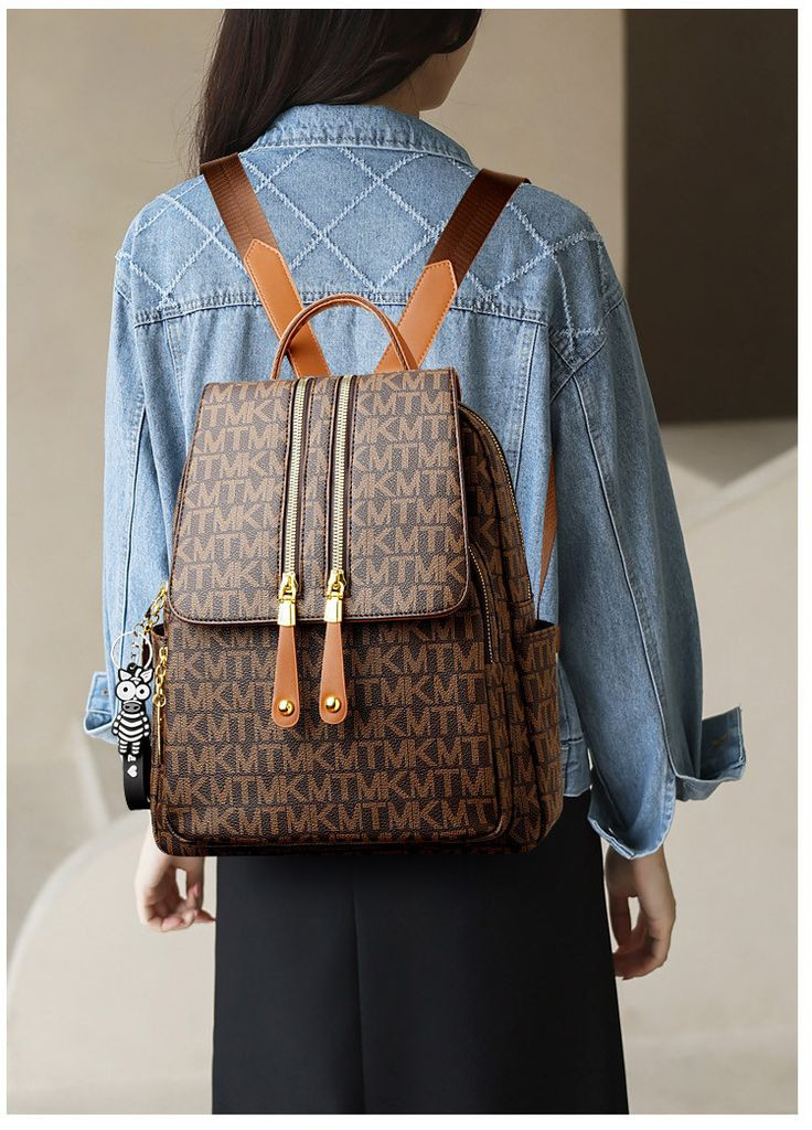 Жіночий рюкзак з двома блискавками з брелком зебри в комплекті КиП (366871551)