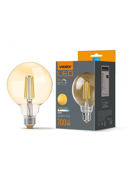 LED лампа Filament G95FAD 7W E27 2200K димерная бронза Videx (370243626)
