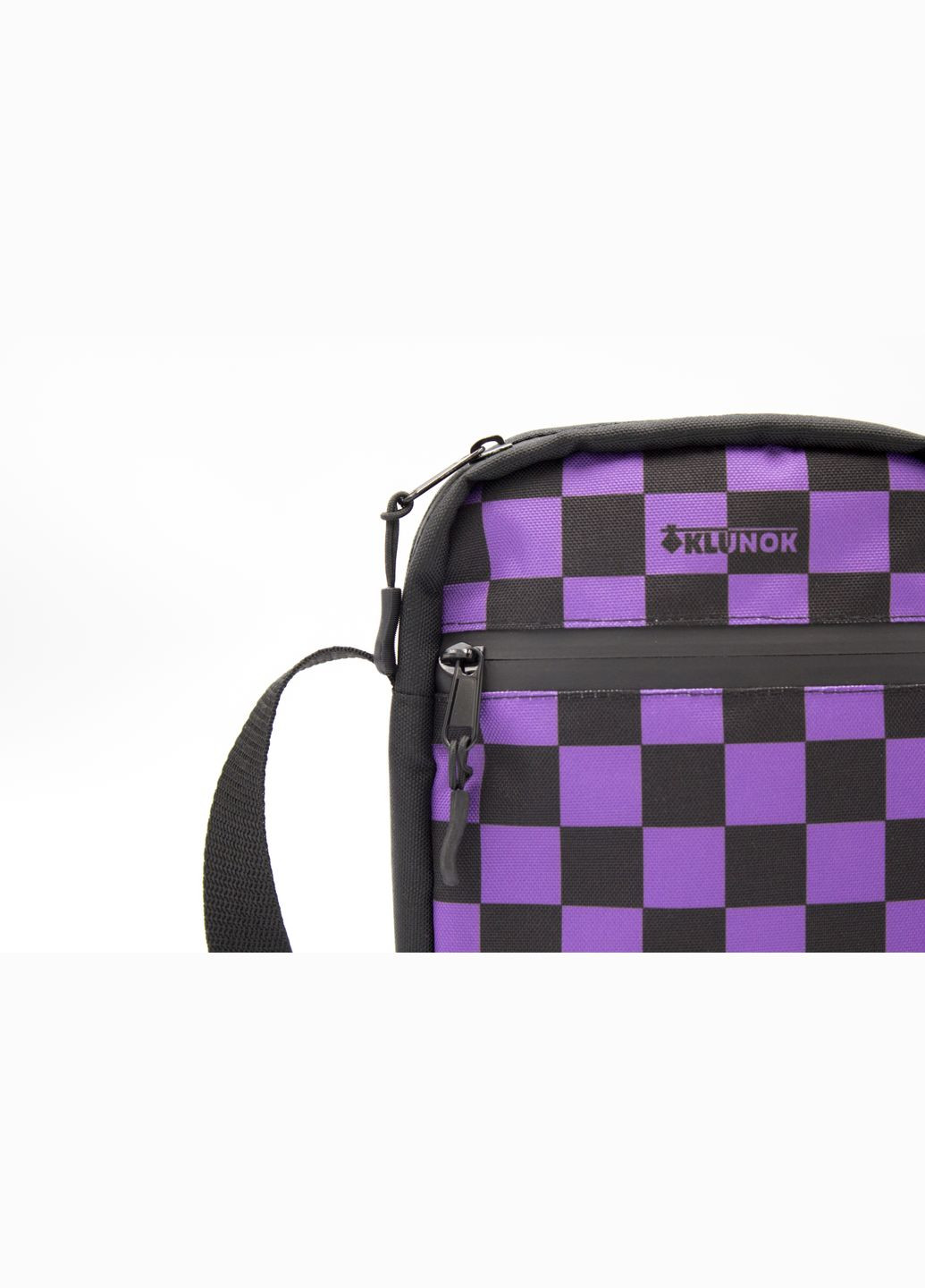 Стильна сумка мессенджер через плече чорно-фіолетова Клітинка Дитяча сумка крос боді KLUNOK Сумка через плече (336190371)