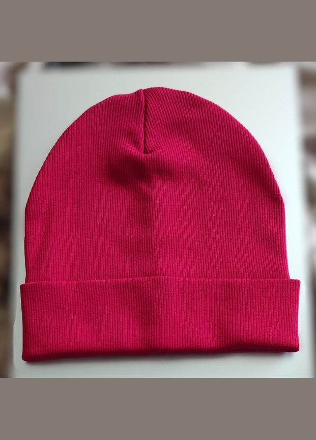 Шапка дитяча 5-12 років 52 червона подвійна з відворотом весна/осінь бавовна Handmade (326835387)