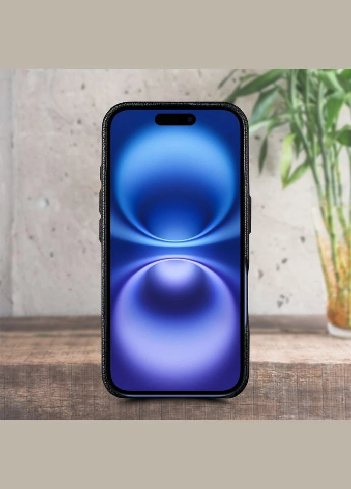 Шкіряна накладка WoodBacker для Apple iPhone 16 Чорний (77891) Stenk (311667428)