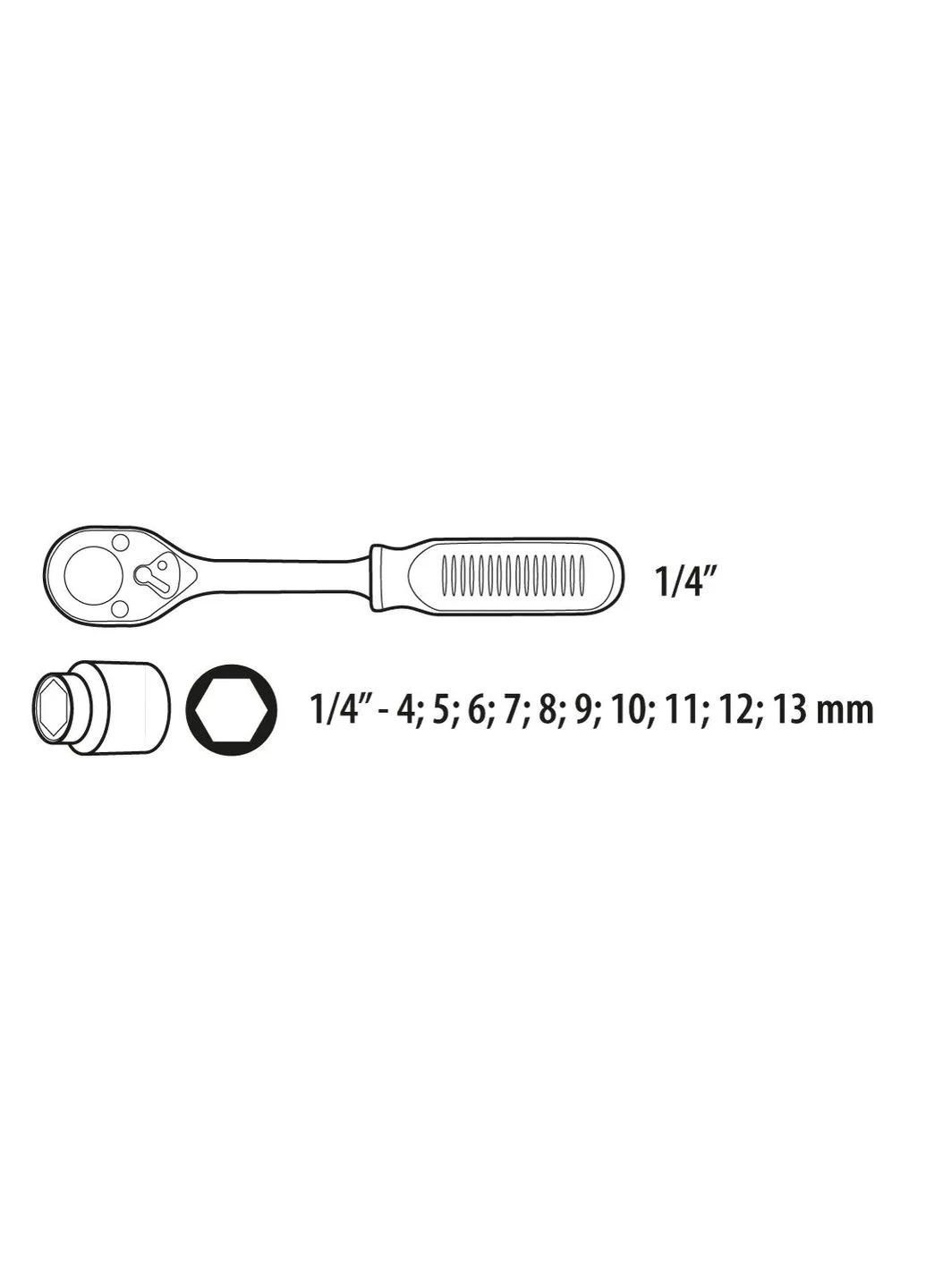 Набір торцевих головок, 1/4", з тріскачкою, CrV, 11шт Topex (393518049)