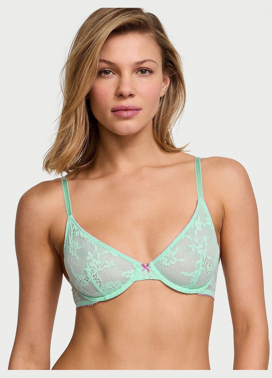 Зелений мереживний бюстгальтер tease lace unlined demi bra Victoria's Secret з кісточками