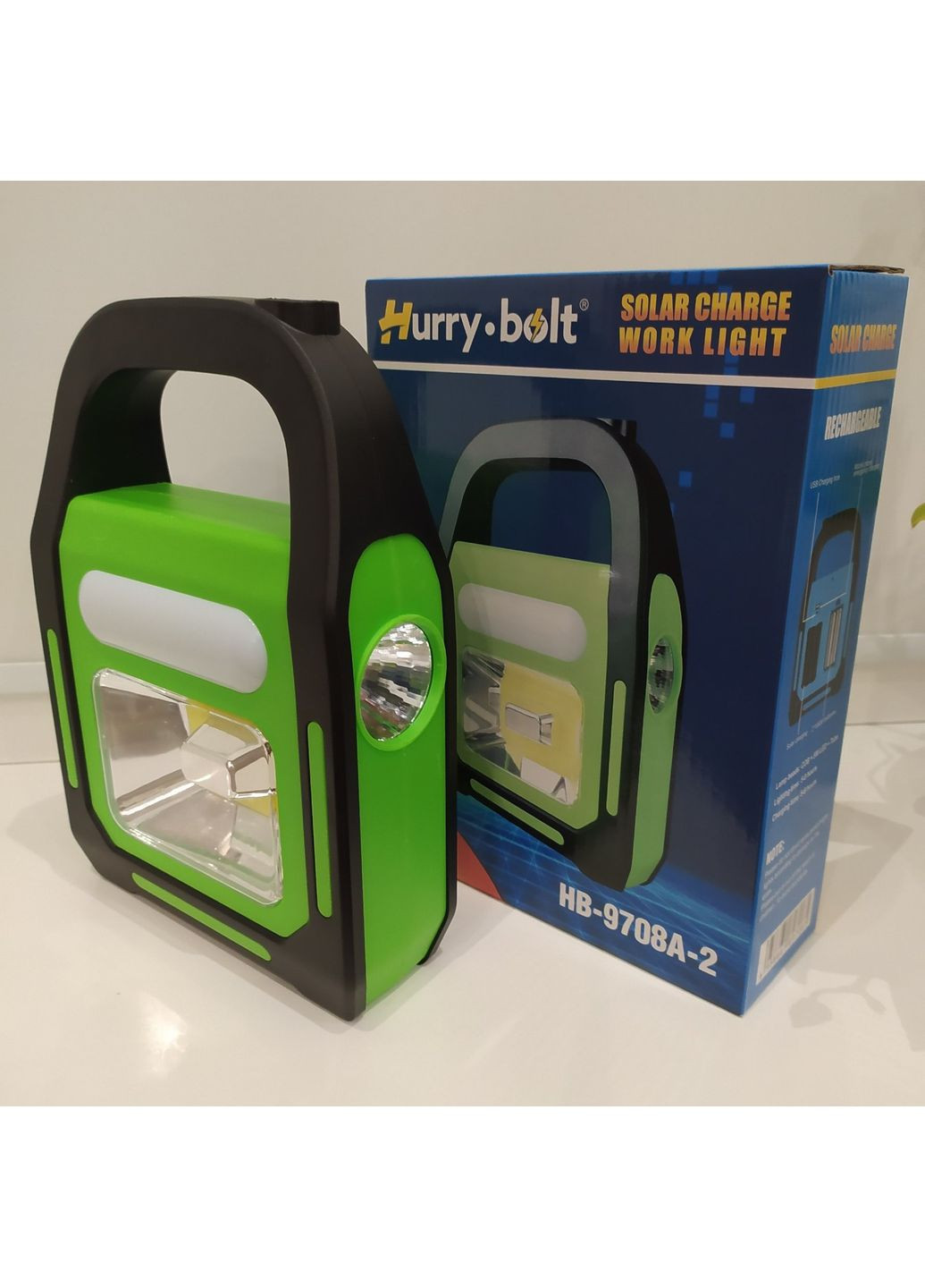 Фонарь-прожектор на солнечной батарее c Power Bank COB LED HB-9708-A1 Заменяемые аккумуляторы 3 режима свечения Черно-зелёный BL (354823805)