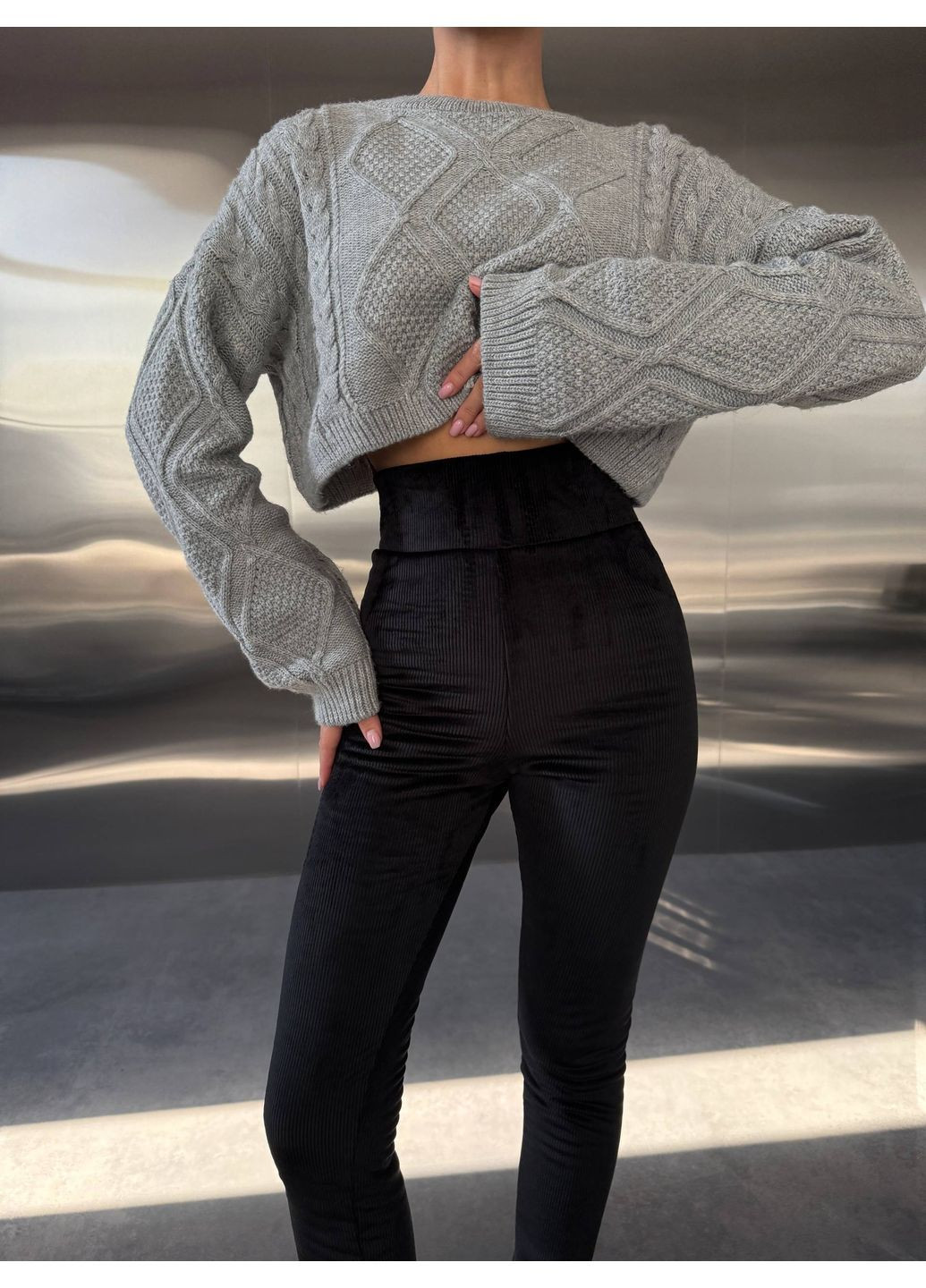 Женские теплые велюровые лосины в рубчик No Brand (369740440)