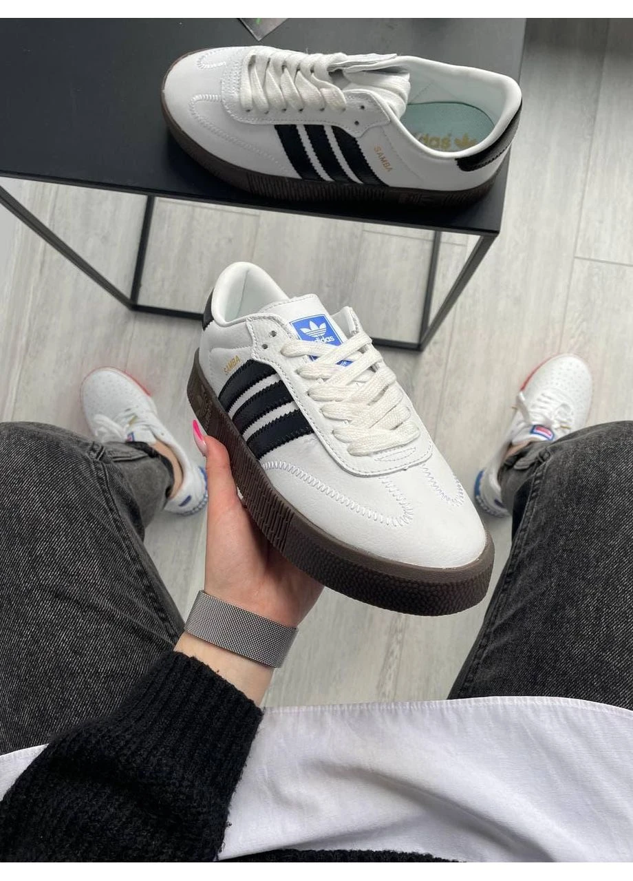 Білі кросівки чоловічі adidas samba white brown адідас самба білі демісезон No Brand