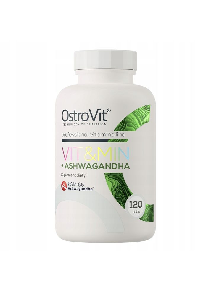 Вітамінно-мінеральний комплекс з ашвагандою Vit&Min + Ashwagandha 120 tabs Ostrovit (305328077)