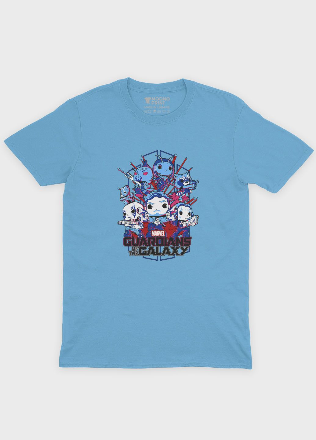 Голубая демисезонная футболка для девочки с принтом супергероев - часовые галактики (ts001-1-lbl-006-017-002-g) Modno
