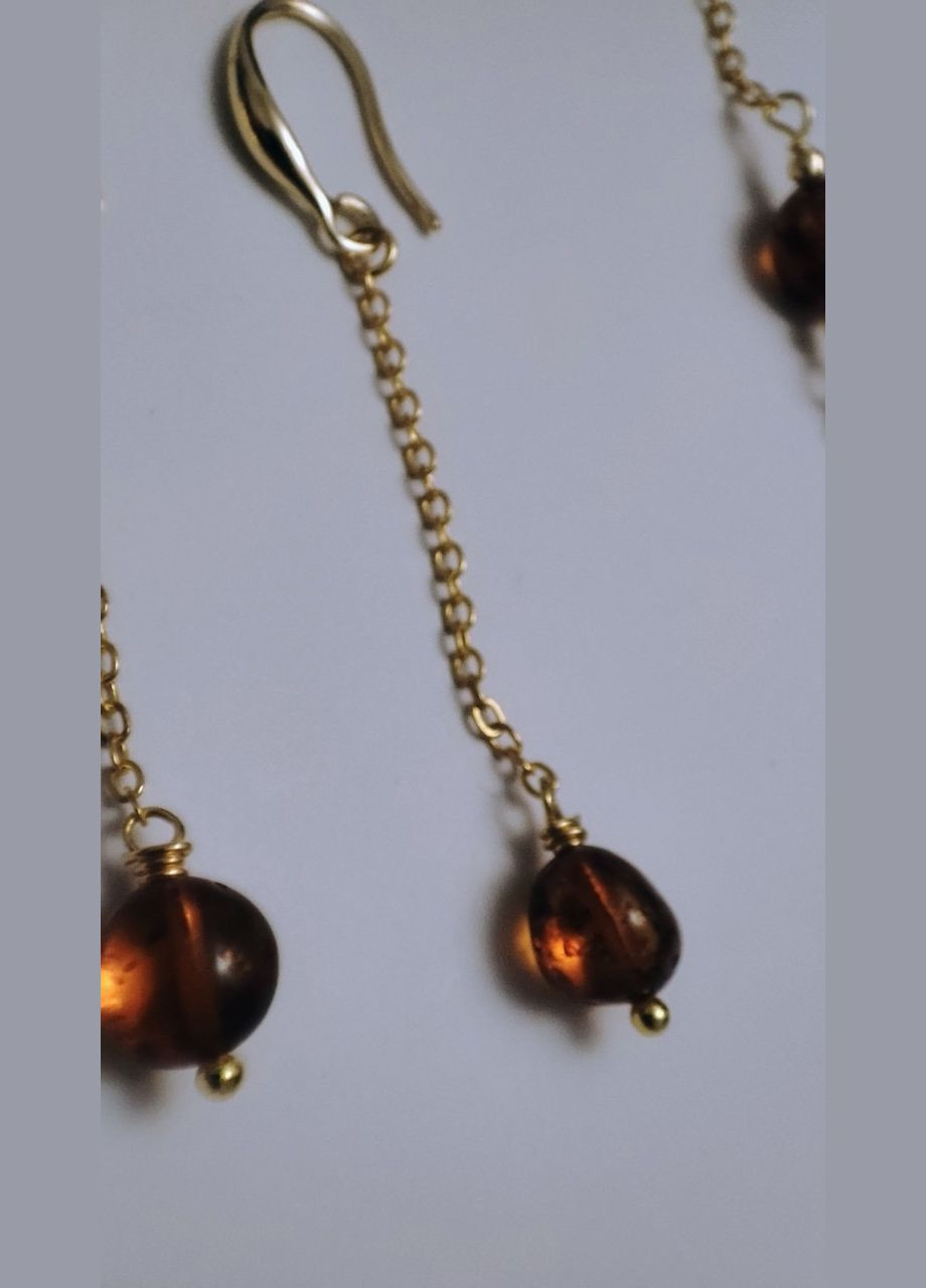 Сережки 2448 з натурального бурштину Медовий відтінок MINOV (311310496)