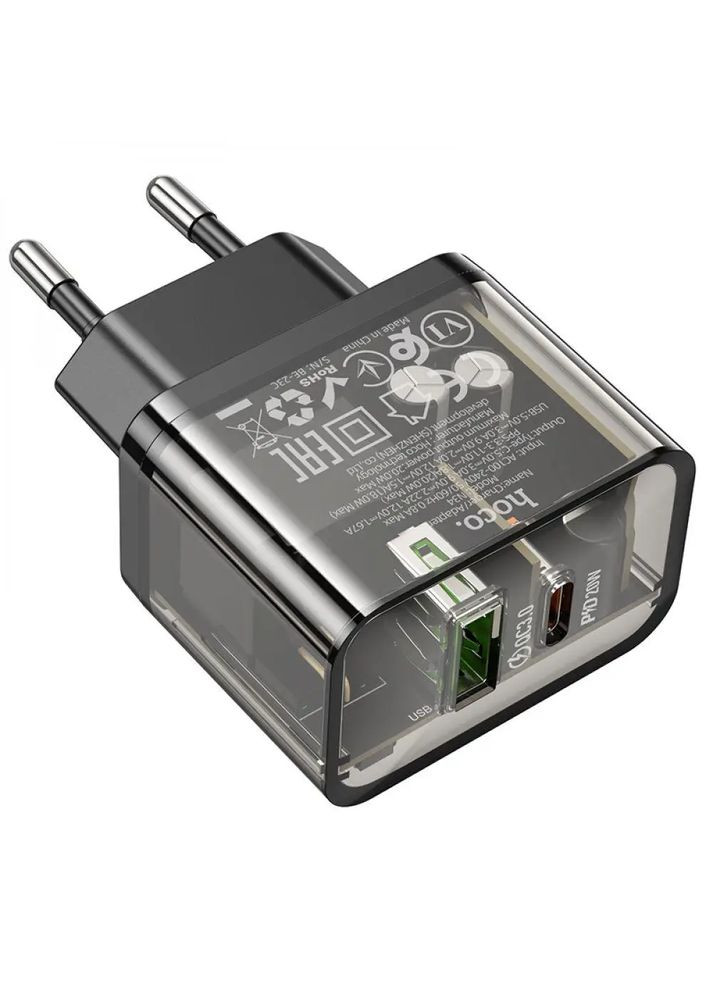 Сетевое зарядное устройство PD20W+QC3.0 charger Transparent Black (6931474799166) Hoco N34 Dazzling dual-port (372679338)
