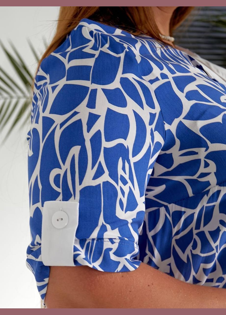 Синее платье женское леди совершенство летнее 275 синий, 54-56 Sofia с рисунком