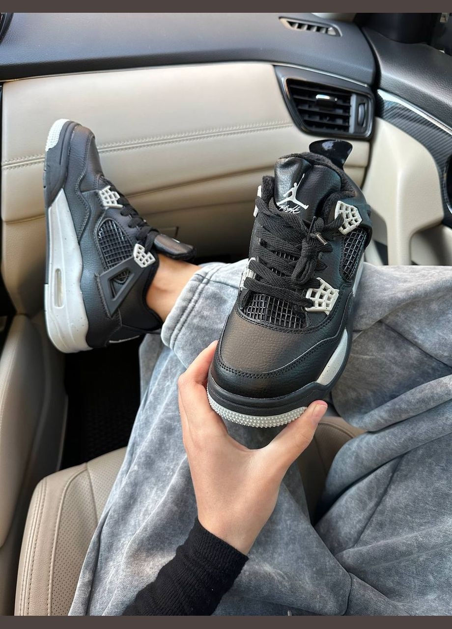 Чорні Зимовий кросівки зимові чоловічі і жіночі nike air jordan 4 winter black white fur | найк аір джордан 4 чорні білі з хутром No Brand