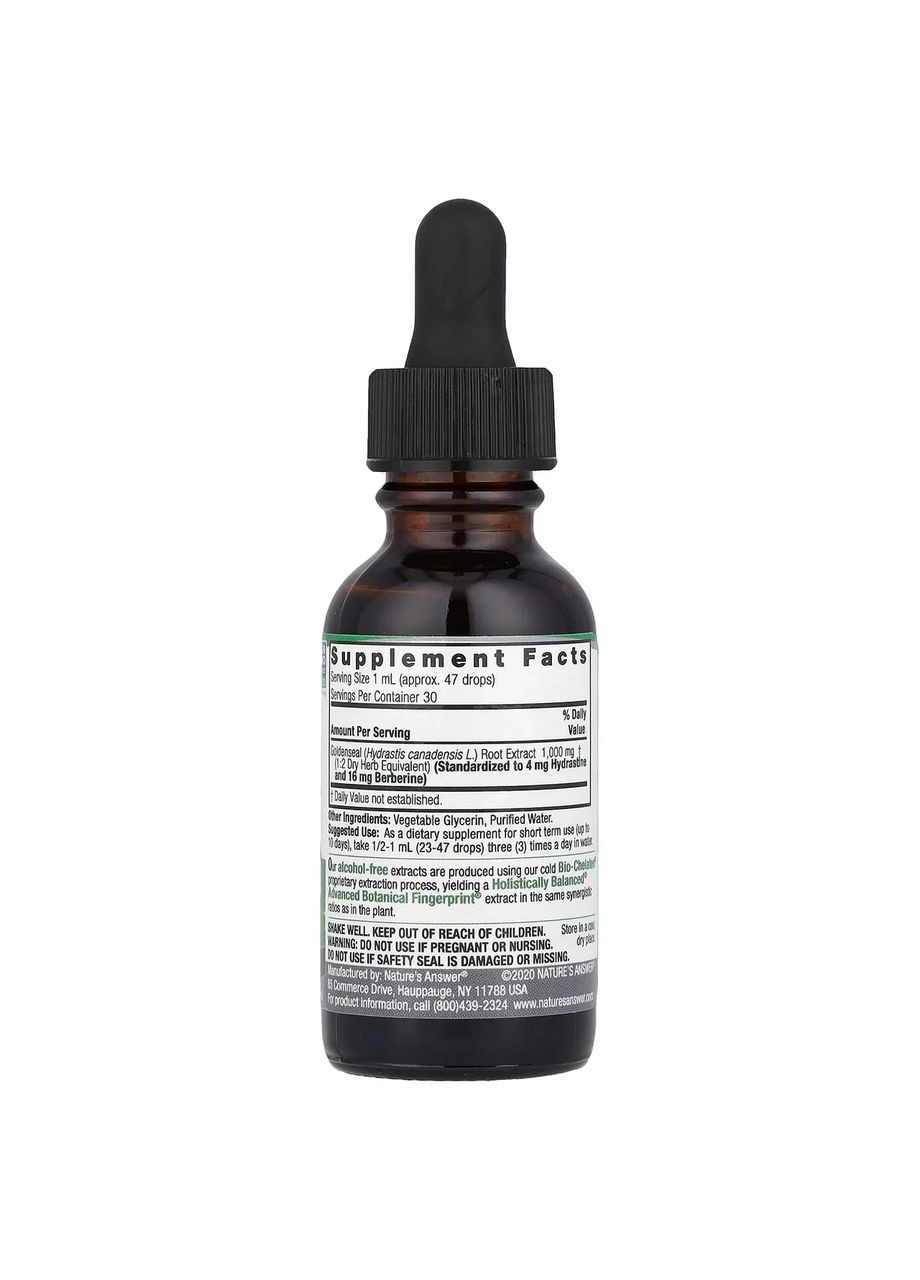 Жовтокорінь гідрастіс Goldenseal 500 мг, без спирту, 30 мл Nature's Answer (361117268)