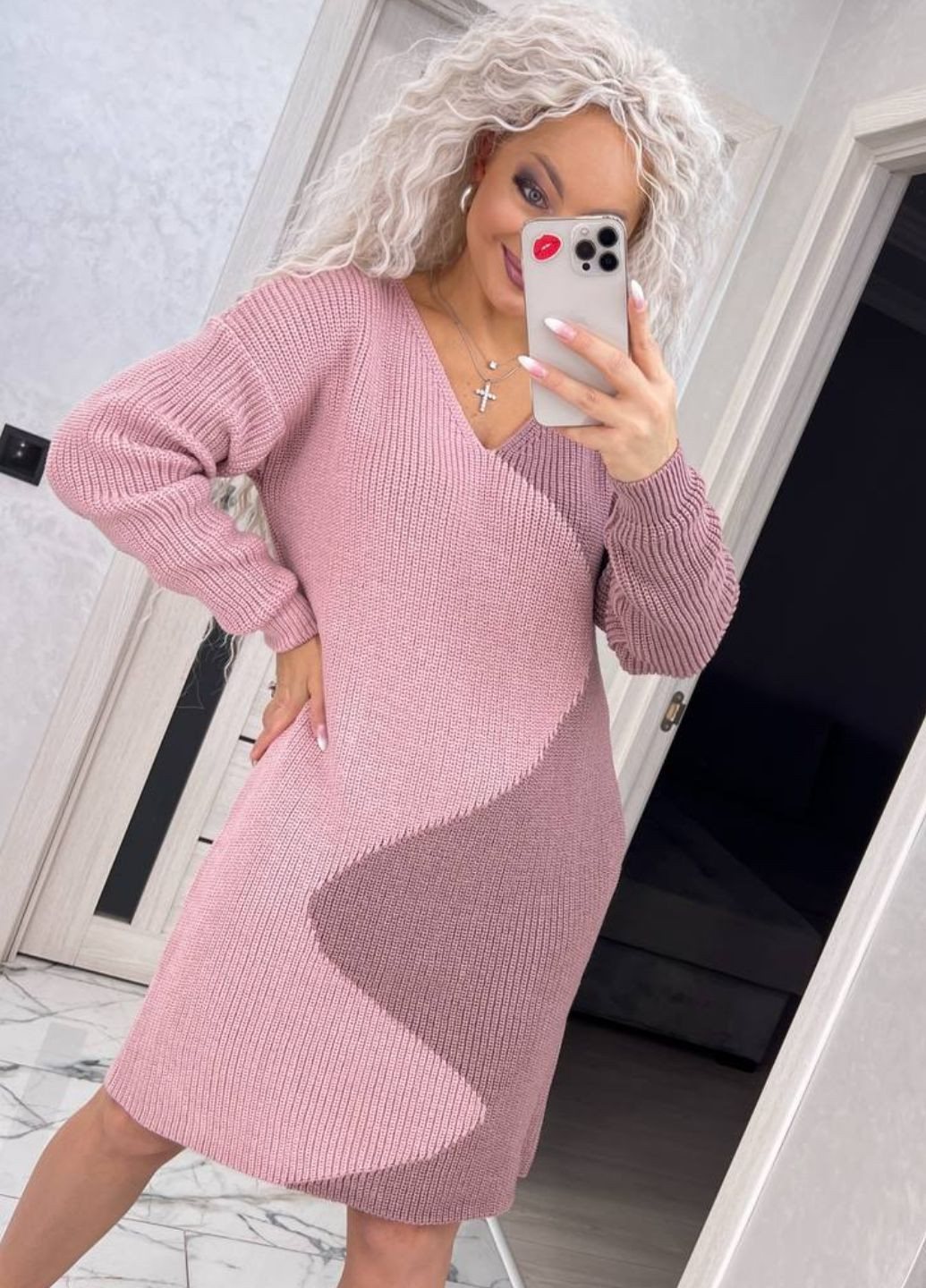 Пудровое повседневный вязаное платье меди Україна