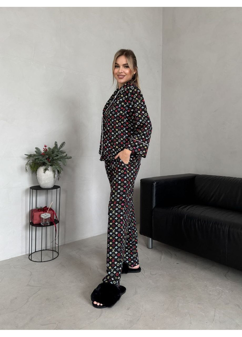 Чорна всесезон комплект піжами з трикотажу в клітинку заміри в описі ! сорочка + брюки DK/DL Мода без кордонів