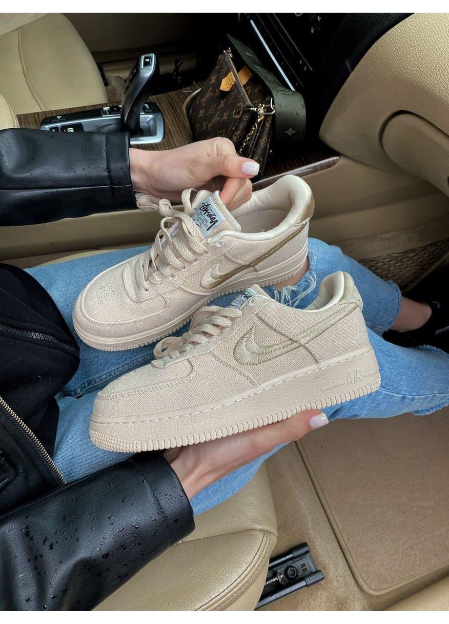 Бежевые демисезонные кроссовки мужские nike air force 1 fossil stussy найк аир форс 1 премиум No Brand