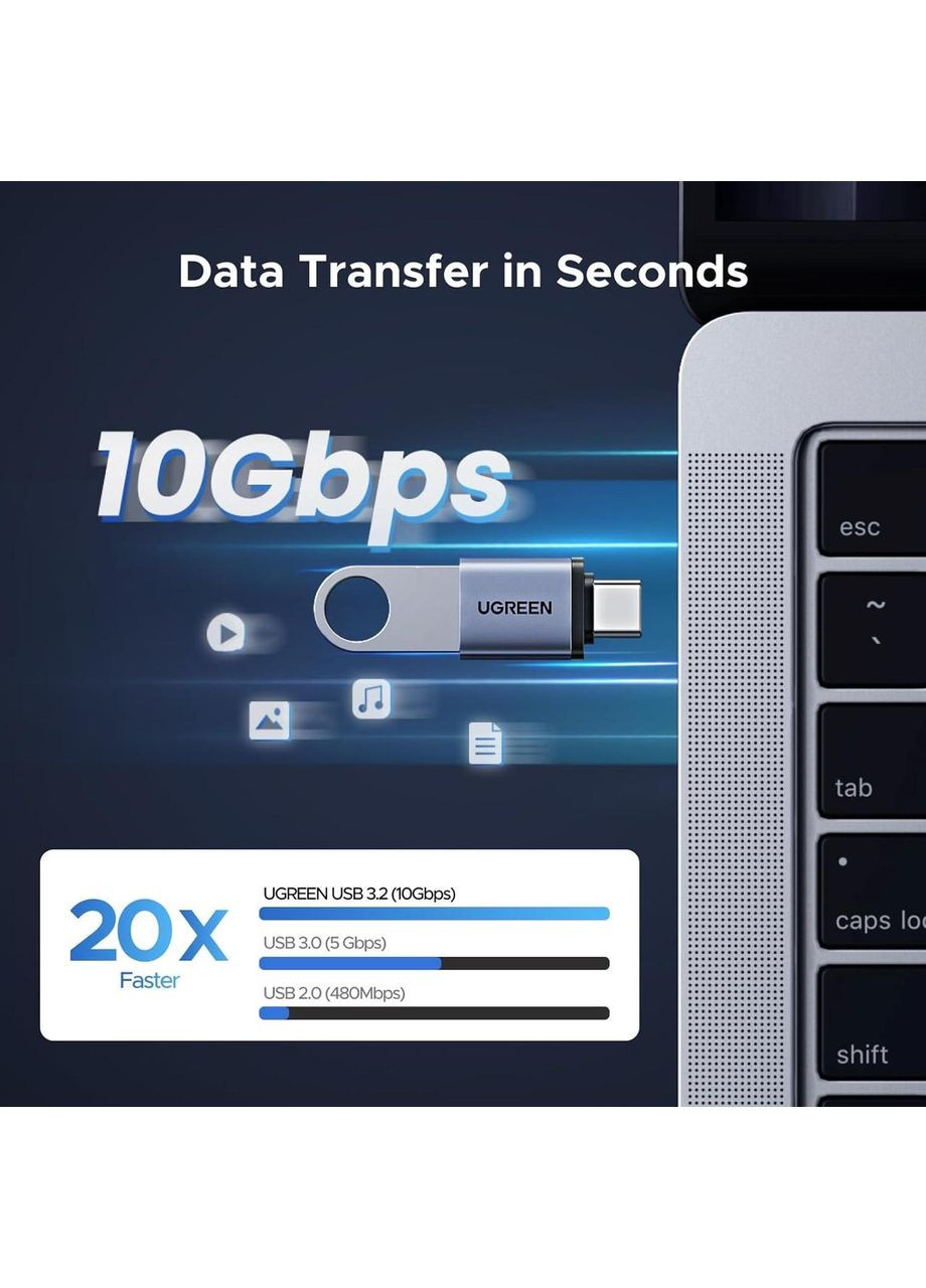 Адаптер-перехідник Type-C to USB 3.2, 10Gbps, Gray Ugreen (361072350)