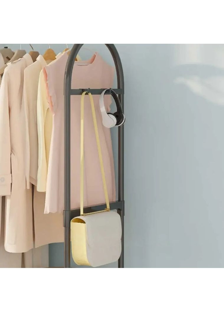 Підлогова вішалка металева стійка для одягу на колесах пересувна з стелажем для взуття Чорний (465609А) Good Idea (352061152)