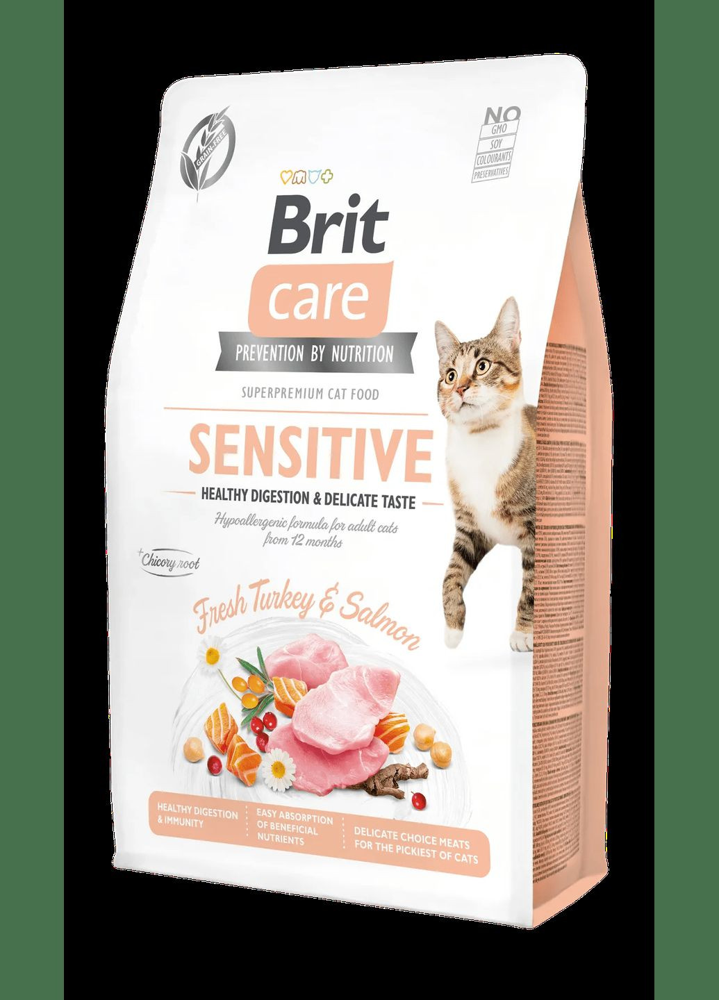Сухой беззерновой корм Sensitive HDigestion для котов с чувствительным пищеварением индейка/лосось 2 кг Brit Care (307813012)