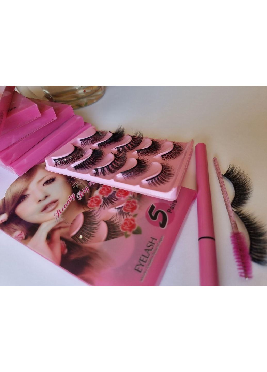 Набір багаторазові вії без магнітів 5 моделей пар Класика 2Д + 3Д + Стрази + Маркер підводка Magnetic Lashes (366668434)