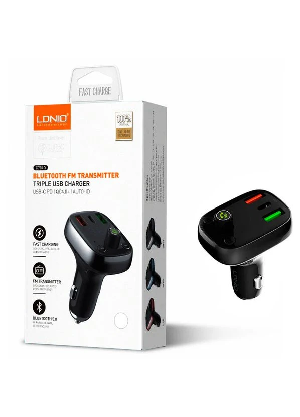 FM модулятор трансмітер блютуз 704Q Bluetooth адаптер зарядний пристрій Чорний Ldnio (306447787)