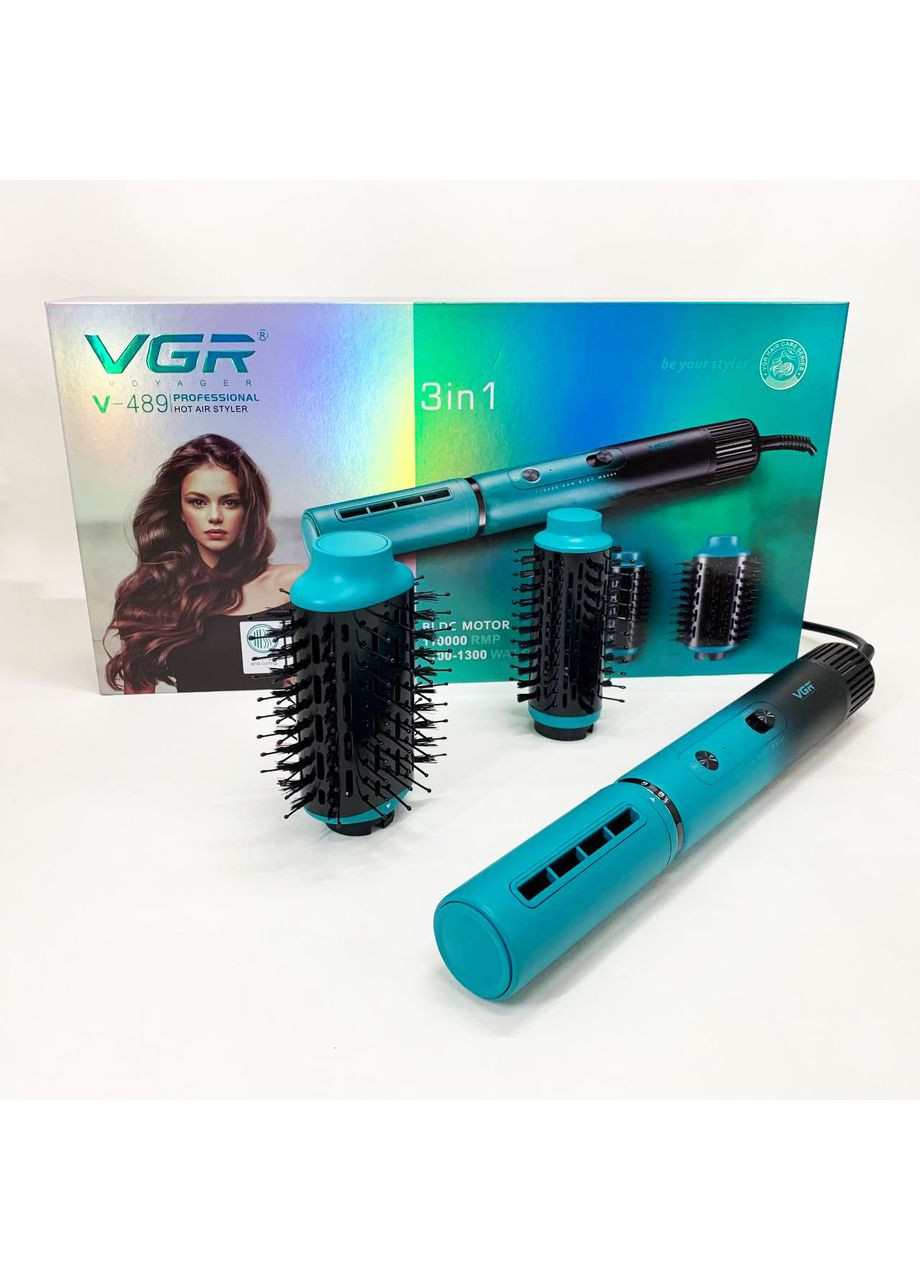 Электрическая фен-щетка V-489 стайлер для укладки волос 1300 Вт. Цвет: синий VGR (363059090)
