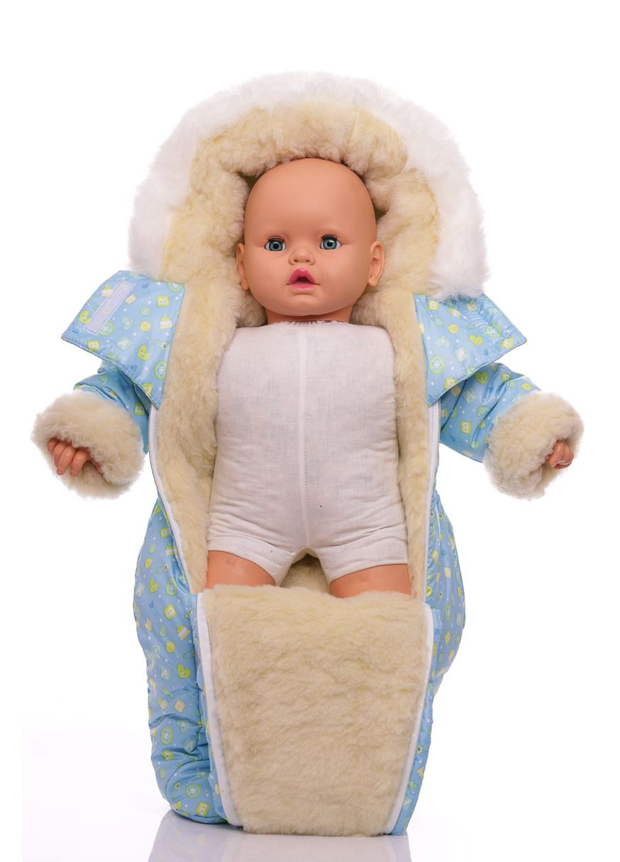 Человечек на меху для мальчика с принтом Пуговица голубой см (28445) BABYKROHA (297198333)