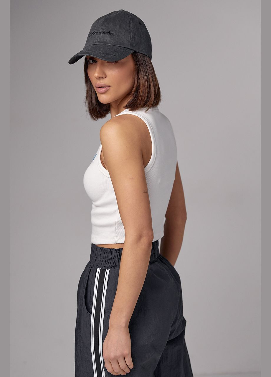 Жіноча майка в рубчик з вишивкою JH Liton — 296469597