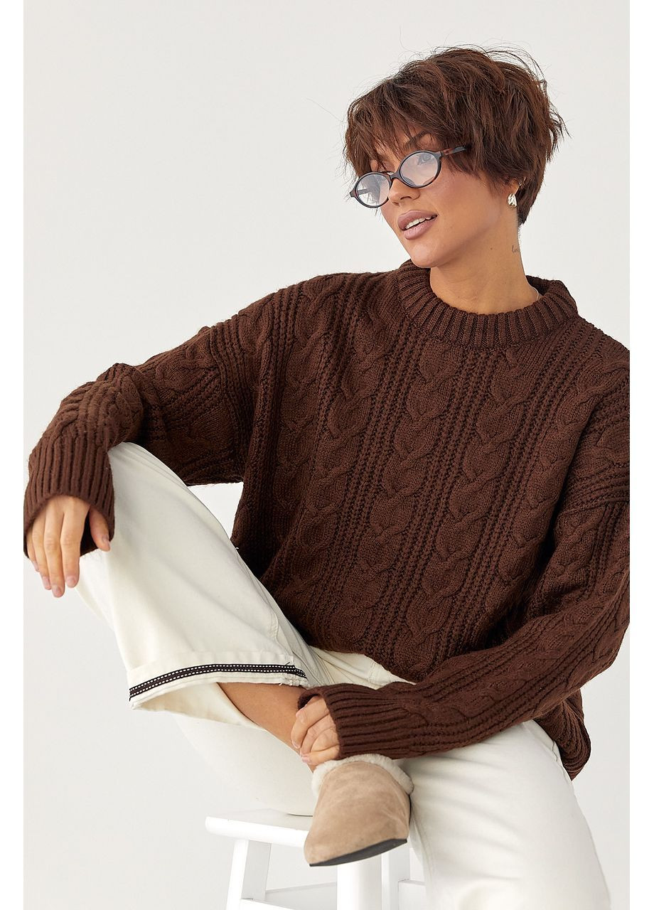 Вязаная женская кофта в косички - серый цвет Lurex (370602055)