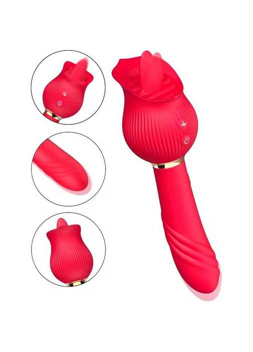 Двосторонній вібратор із язиком для клітора та точки G 24 режими вібратори Червоний - (372659894)