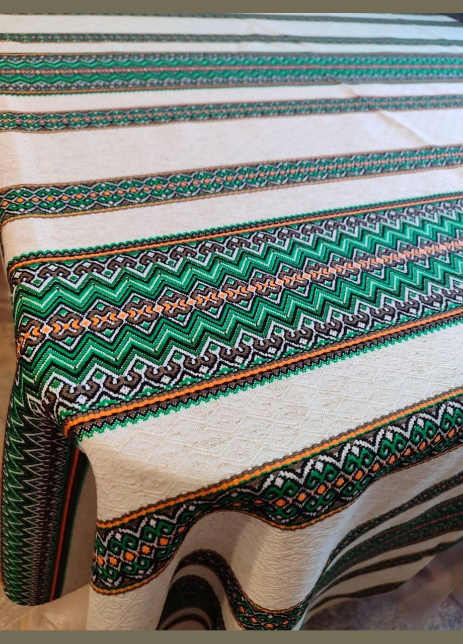 Натуральная льняная скатерть 150х300 Белая с зеленым (П4К-skatert-dom-007-04) No Brand (323161097)