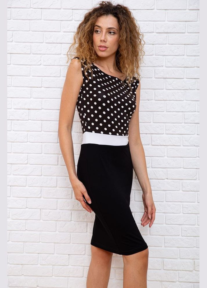 Черное короткое прямое платье, черного цвета в горох, Ager