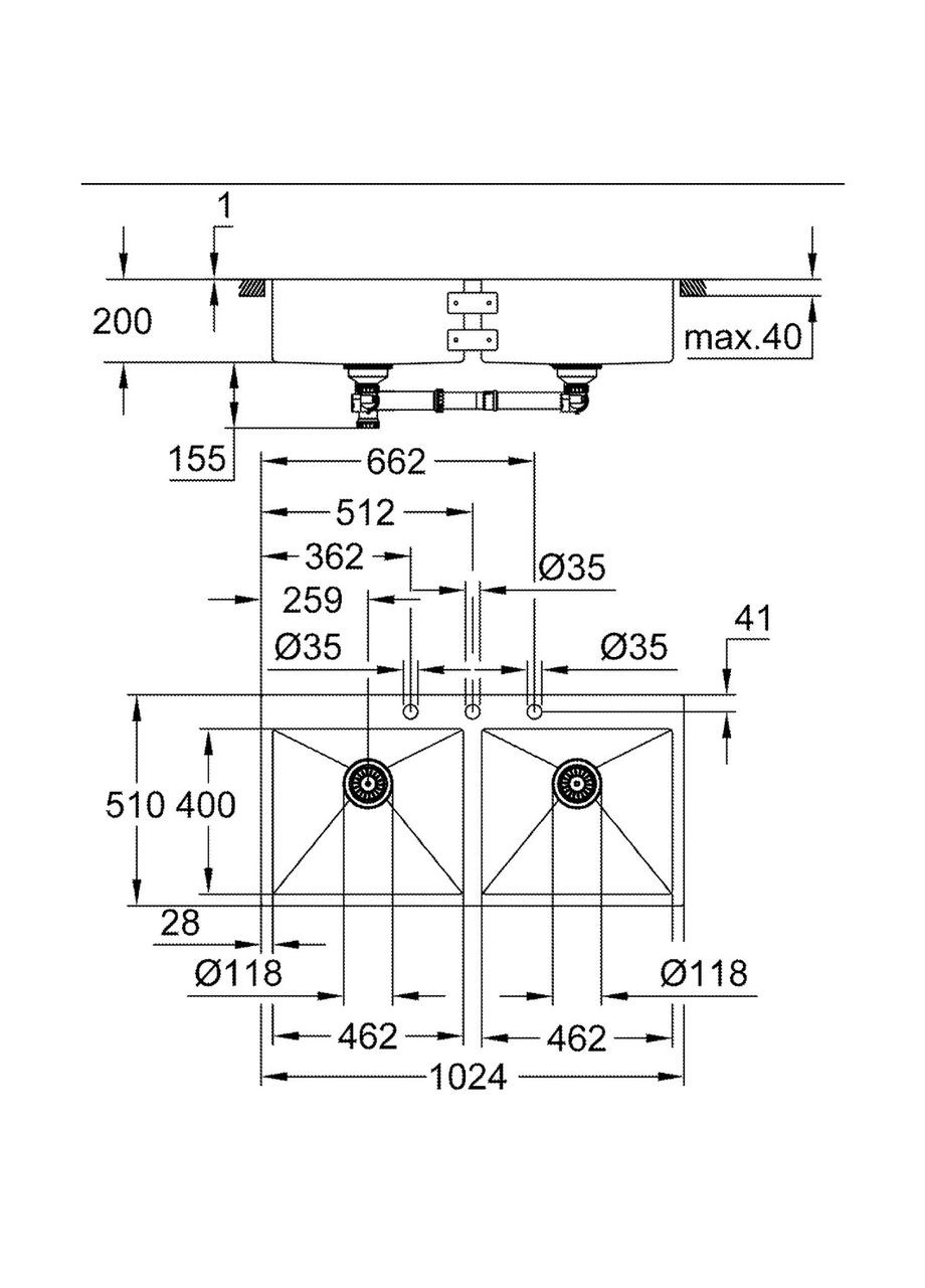 Мойка для кухни из нержавеющей стали K800 (31585SD1) Grohe (315508020)
