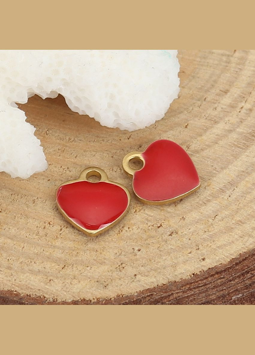 Підвіски металеві Кулон серце Червона емаль золотиста основа 10 мм x 9 мм Finding (323167540)