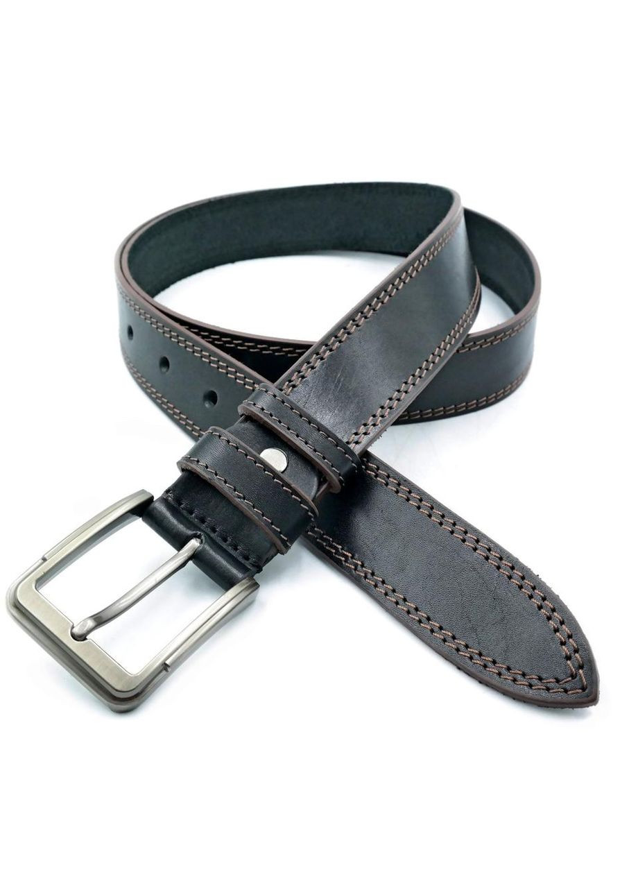 Чоловічий ремінь 3,3 см чорний натуральна шкіра ProDobro (364667857)