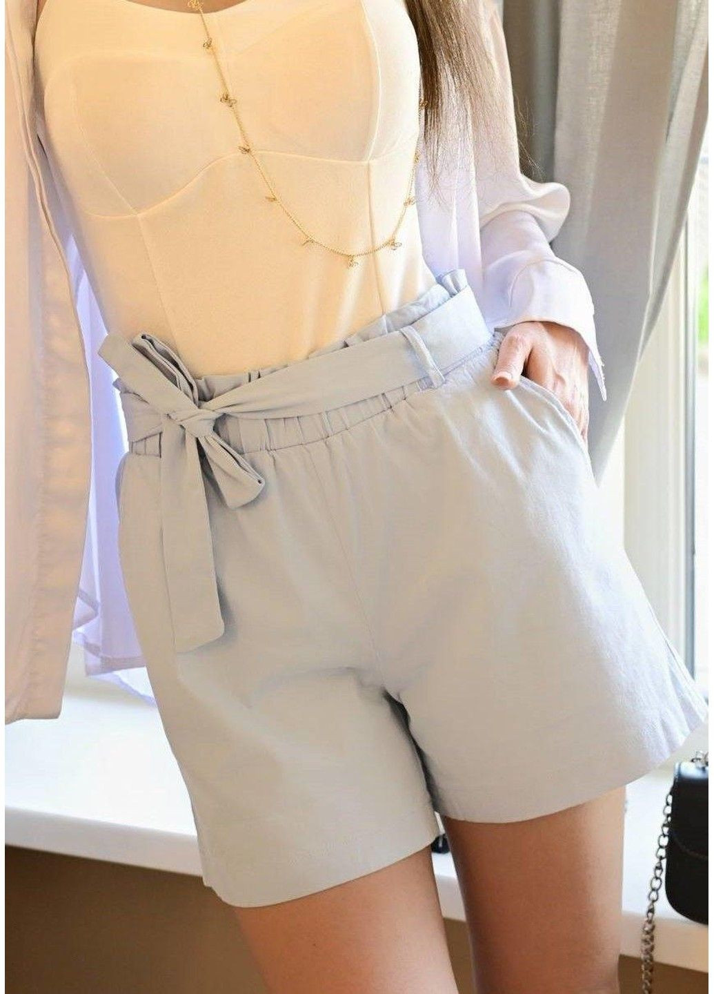 Шорты женские пояс голубые Jinbaolai (307392789)