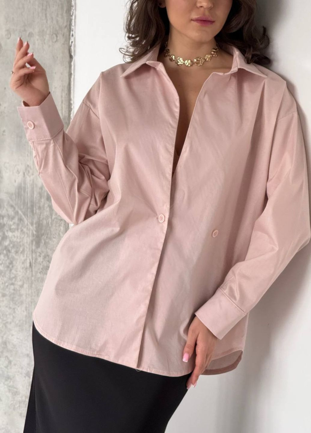 Светло-розовая повседневный рубашка однотонная Tik-Tak с длинным рукавом
