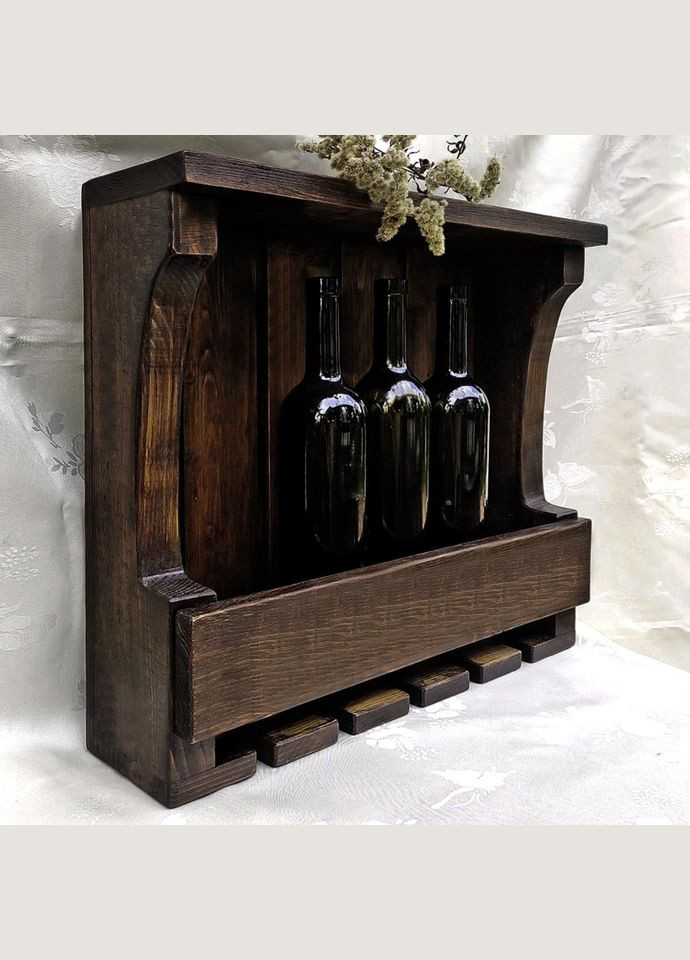 Настінна винна полиця з дерева Кітамі капучино (ПНК-012609) No Brand (327422984)