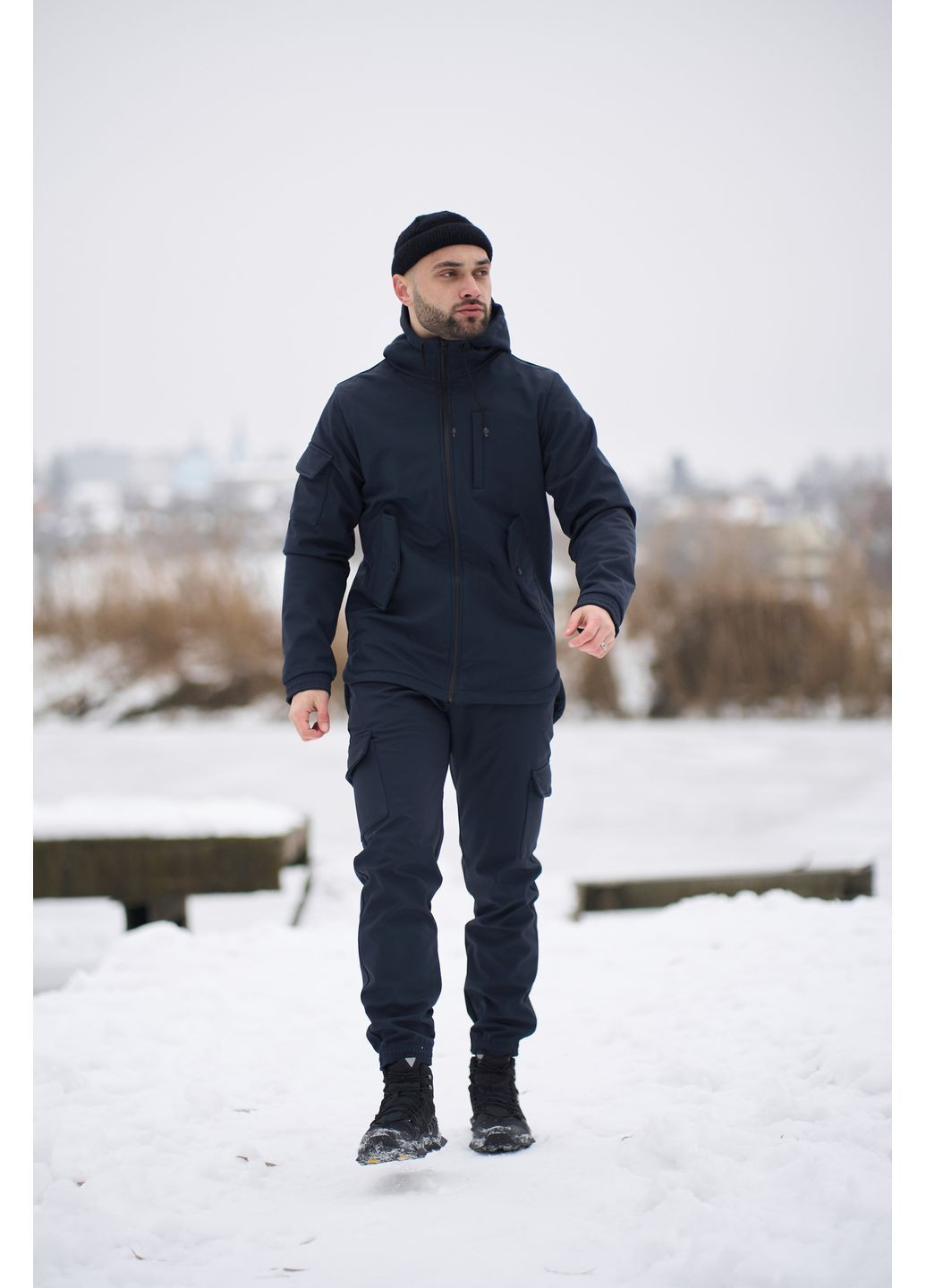 Чоловічий костюм Softshell синій — утеплений водовідштовхувальний комплект (куртка + штани) Intruder (367007682)