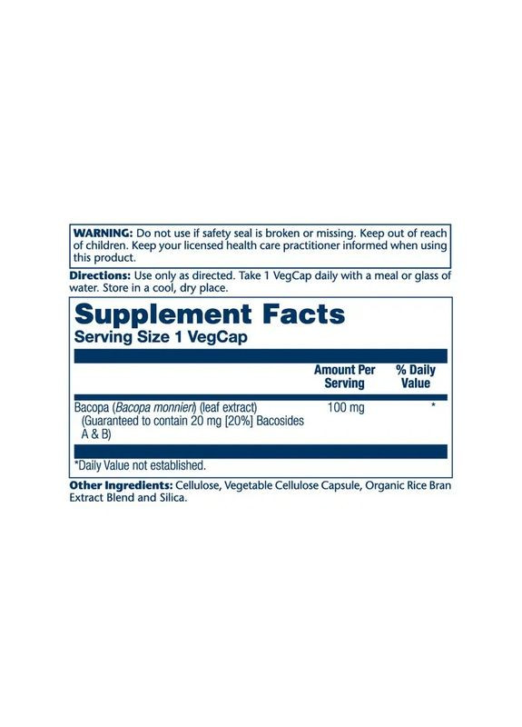 Екстракт бакопи Bacopa 100 мг 60 вегетаріанських капсул Solaray (365754569)