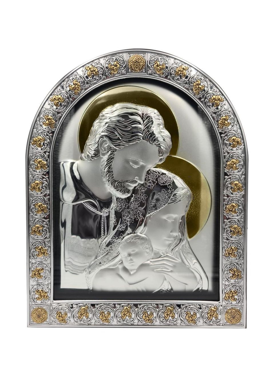 Ікона Святе Сімейство 26х21см в католицькому стилі під склом в коричневій шкірі Silver Axion (265446090)